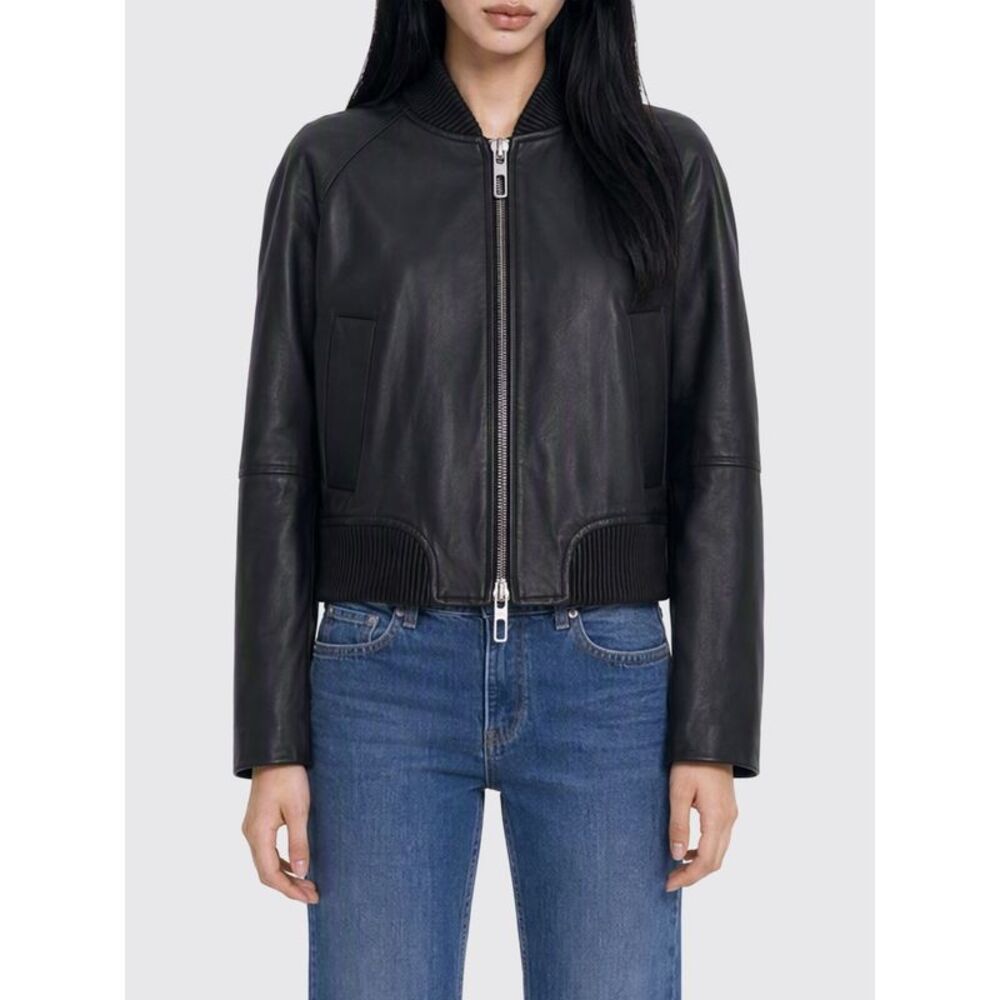 Sportmax Women Sportmax Amour Cropped Lambskin Bomber Jacket With Zip Closure
